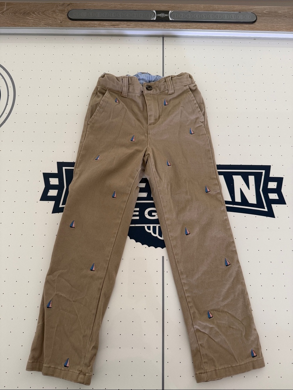 Janie and Jack Tan Corduroy Pants with Sailboat Embroidery